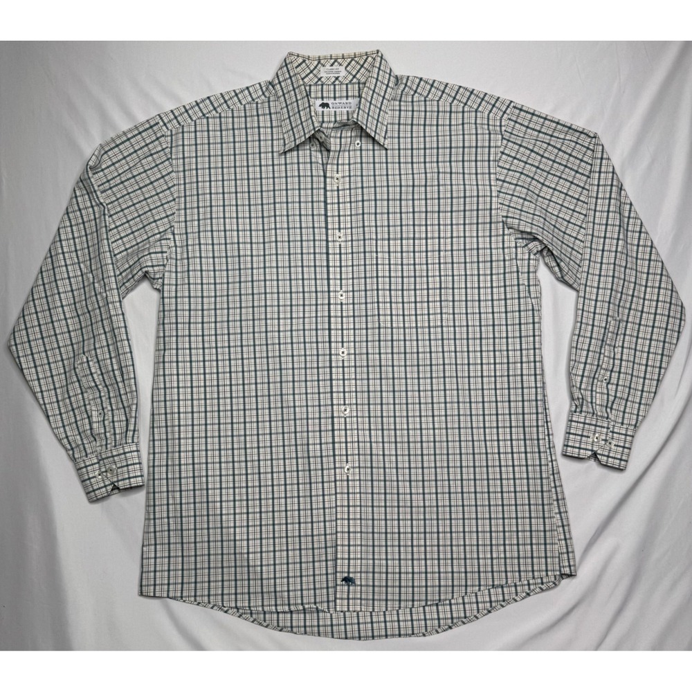 Onward Reserve Mens Large Green Plaid Non-Iron Cotton Classic Fit Shirt Golf